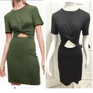 Aritzia WILFRED Katz Front Twist Knot Cut Out Dress Jersey Short Sleeve Sz Small